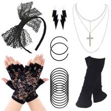 1/3 件 80 年代女式霓虹蕾丝蝴蝶结头带，适合 80 年代复古狂欢节派对角色扮演发饰情人节舞会万圣节 - 多色 - 查看 12