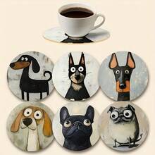 6pcs Cute Dog Wooden Coasters, Colorful Design, Suitable For Drinks, Tea, Coffee, Home And Restaurant Decor, Perfect Gift Choice For Dog Lovers, Family, Friends And Colleagues