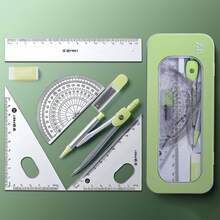 1pc Ruler Gauge Set, Including 45° Triangle Ruler, 60° Triangle Ruler, Protractor, Compass, Rubber, Substitute Core, Ruler, Student Mathematics Drawing Set, Suitable For School Study Examinations - one-size - View 6