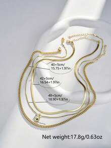 3 Buah Kalung Liontin Minimalis Emas Modis yang Dapat Ditumpuk, Desain Liontin Zirkonia Tembaga, Aksesori Harian Serbaguna untuk Wanita - Yellow Gold - View 6