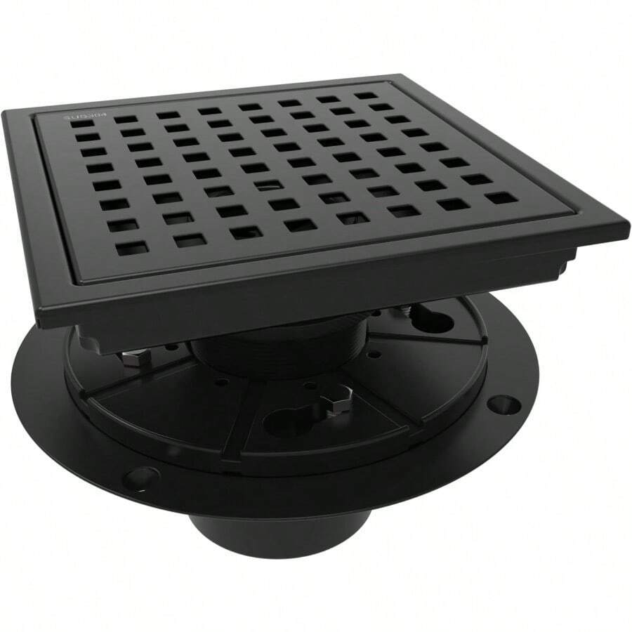 6 Inch Square Shower Floor Drain With FlangeQuadrato Pattern Grate Removable FoodGrade SUS 304 Stainless Steel WatermarkCUPC Certified Matte Black - 霧面黑色 - 查看 1