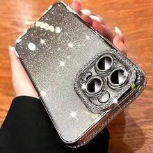 奢华水钻亮片时尚手机壳，电镀工艺，兼容 17/16E/15/14/13/12/11/X/XS Max/XR/Pro Plus、Galaxy、荣耀等机型，生日礼物/派对礼品，国际版，非国内版 - 銀色 - 查看 3