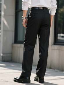 男士透气柔软直筒商务休闲裤修身西装裤宽松简约 - 黑色 - 查看 4