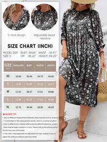 Allover Floral Print Smock Dress - Black - View 5
