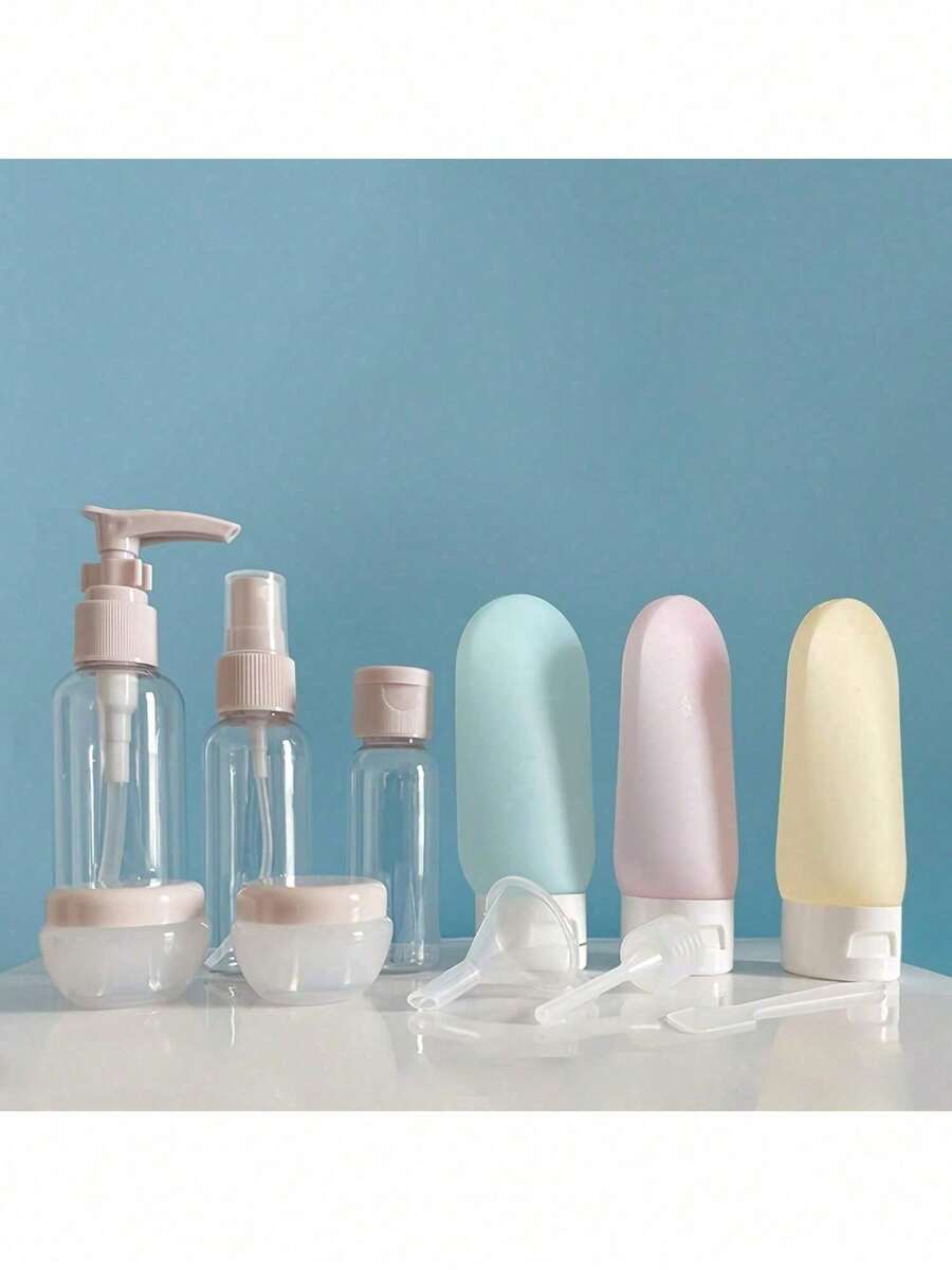 Travel Refillable Bottle Set (Spray Bottle, Lotion Bottle, Shampoo Bottle, Body Wash Tube, Filling Tools), Travel Organizer (Suitable For Beach, Vacation, Back To School), Cosmetic Empty Liquid Containers, Essential Travel Refill Items