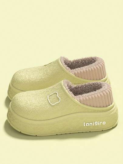 Women's Warm EVA Thick Sole Fully Covered Slippers - Molded Side Letter Design, Soft & Comfortable Casual Indoor Slippers For Autumn/Winter, Suitable For Couples, Students, Office Workers, Everyday Wear