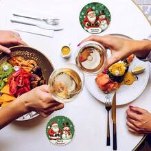 1set/4pcs/6pcs Santa Patterned Diatom Mud Coasters, Coffee Coasters, Multi-Occasion Decoration For Home And Restaurant, Daily Gifts, Table Decoration, Daily Decoration, Theme Party Decoration