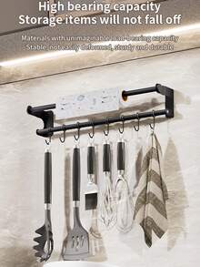 1pc Kitchen Hook Rack No Punch Hanging Rod Kitchen Storage Rack Spatula Spoon Hanger Wall Mounted Kitchenware Storage