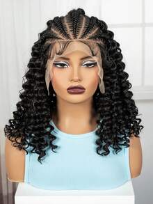 1pc 16 Inch Women's Short Braid Wig Black 13*6 Front Lace Short Braid Synthetic Fiber Wig, Breathable, Comfortable And Stylish Basic, With Heat-Resistant Fiber Daily Wear