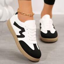 2025 New Flat Bottom Plus Size German Style Casual Sports Versatile Student Sneakers, Patchwork White Shoes,