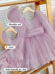 Baby Girls Sleeveless Tulle Lavender Party Dress, Elegant Princess Dress Suitable For Baby's 1st Birthday, Wedding, Party, Holiday Celebration - Purple - View 3