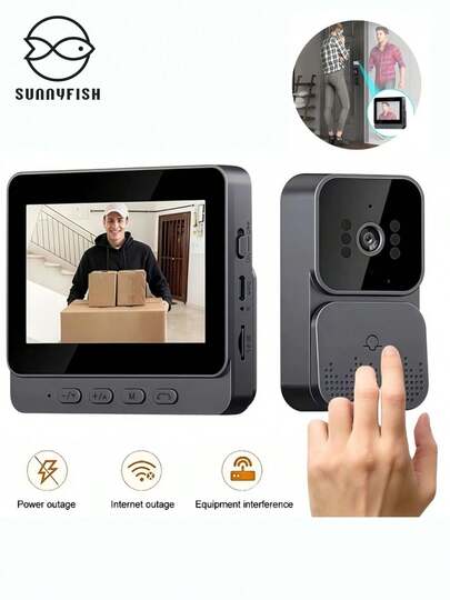 Campainha sem fio residencial com interfone de vídeo e câmera HD recarregável para casa inteligente