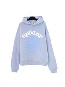 SP5DER Printed Loose Men's Hoodie - 淺藍色 - 查看 2