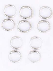 10 件不锈钢耳圈耳环女士耳环男士朋克嘻哈礼物时尚珠宝穿孔配饰 - 圓圈耳環 - 查看 11