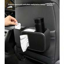 一体式，创新设计，集车载垃圾桶和纸巾盒于一体。车内必备/前后座通用悬挂安装，雨伞收纳、垃圾处理的多功能一体箱。