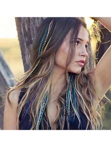 16 Inch Colorful Synthetic Feather Hair Extensions Wig 10 Strands/Pack Feather Hair Extensions Zebra Pattern Feather Wig Accessories Women's Hair Extensions