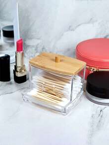Cotton Swab Dispenser, Transparent Wooden Lid Medicine Bottle Container With Cover, Bathroom Canister, Cotton Ball Makeup Box, Cotton Swabs, Dental Floss, Bathroom Accessories, Bathroom Storage And Organization
