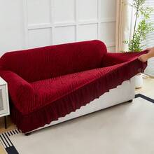 1PC High Elastic Sofa Cover Suitable For 1/2/3/4 Seat Jacquard Skirt Sofa Cover Cat Claw Proof Easy To Clean Machine Washable Sofa Protector Suitable For Bedroom Office Living Room Home Decoration All-Inclusive Sofa Cover Valentine's Day Gifts Valentine's Day Decorations - Màu Đỏ Sâu - Xem 4
