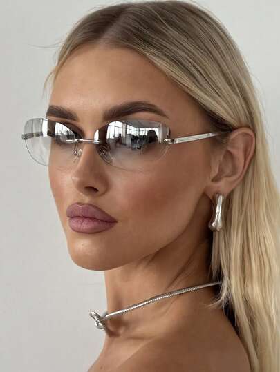 1 Pair Women Vintage Gradient Color Frameless Metal Legs Fashion Eyeglasses, Suitable For Daily Wear