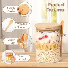 1pc Plastic Food Container With Lid And Spoon, Portable And Reusable Overnight Oats Jars For Picnic, Meal Prep Containers, For Overnight Oats, Pudding, Yogurt And Salad, Kitchen Organizers And Storage, Kitchen Accessories