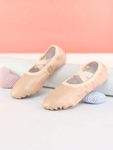 Zapatos de ballet de microfibra para niños, zapatos de danza de suela blanda para niñas de interior, zapatos de práctica, pantuflas de suela plana, cómodos y duraderos - Albaricoque - Ver 5
