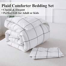 Checkered Comforter Twin (66x90Inch), Black White Plaid Gingham Bed Set, Lightweight Microfiber Geometric Preppy Bedding, 2 Pieces, Bedding F2BF - 06 - 網格 - 白色 - 查看 7