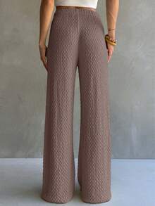 Pantalones anchos de pierna ancha de unicolor y textura casual y versátil - Marrón - Ver 2