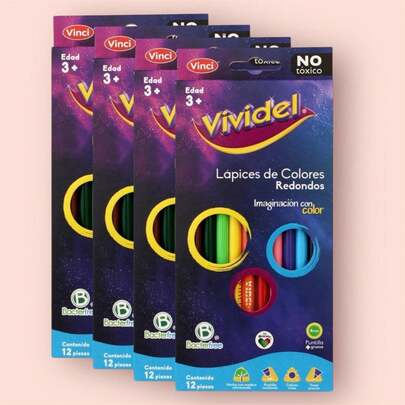 Caja de colores Vividel 12 piezas redondos largos de madera material escolar arte dibujo colores vibrantes surtidos útiles escolares creatividad