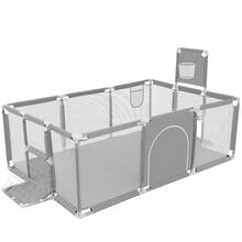 HDJ Extra Large 180cm Playpen With Basketball Hoop And Breathable Net, Indoor And Outdoor (Black, Rectangular, With Basketball Frame) - Grey - View 5
