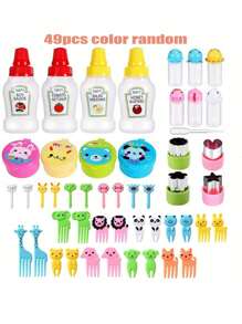 8/30/32/42/45/49/56件套可爱动物便当盒配件套装，包含水果叉和迷你水瓶 - 耐用的甜点叉，适合居家、野餐、露营和派对 - 完美的派对餐具配件 - 多色 - 查看 8