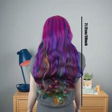 Tóc giả cosplay dài gợn sóng nhiều màu lấy cảm hứng từ Harajuku rực rỡ dành cho nữ có mái - Tóc tổng hợp chịu nhiệt, mũ lưới có thể điều chỉnh vừa vặn hoàn hảo, 71,12 cm - Nhiều màu - Xem 6