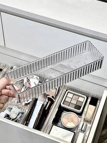 4 pezzi/2 pezzi/1 pezzo Scatola organizzatrice per il trucco da scrivania, scatola portaoggetti in materiale PET trasparente spesso, design a righe verticali elegante, minimalista e alla moda, impilabile per pennelli trucco, prodotti per la cura della pelle, rossetti, profumi, multifunzionale per cancelleria, accessori, gioielli