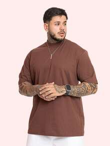 Kit 3 Oversized Premium Cotton Street Style T-Shirts - 灰黑色和棕色 - 查看 3