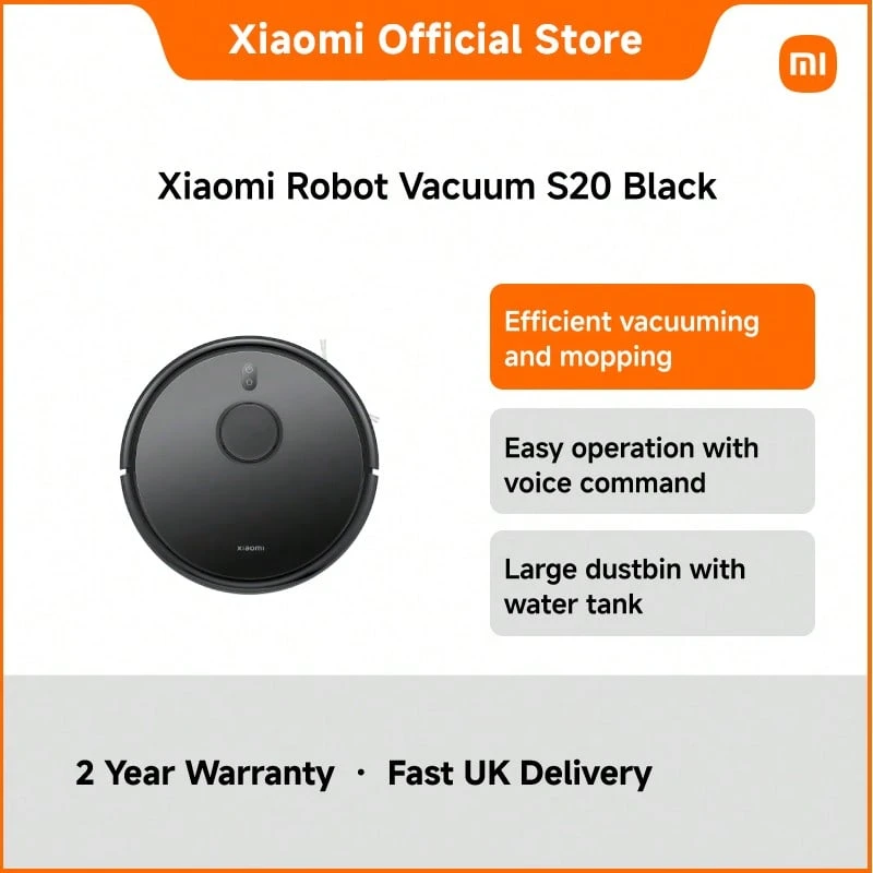 Xiaomi Robot Vacuum S20 – Smart 2-In-1 Robotic Vacuum & Mop With 3200mAh Battery, 45W Power, Slim 98mm Body, Auto Docking & Cleaning Brush, Ideal For Pet Hair, Hard Floors & Carpets - Black - View 1