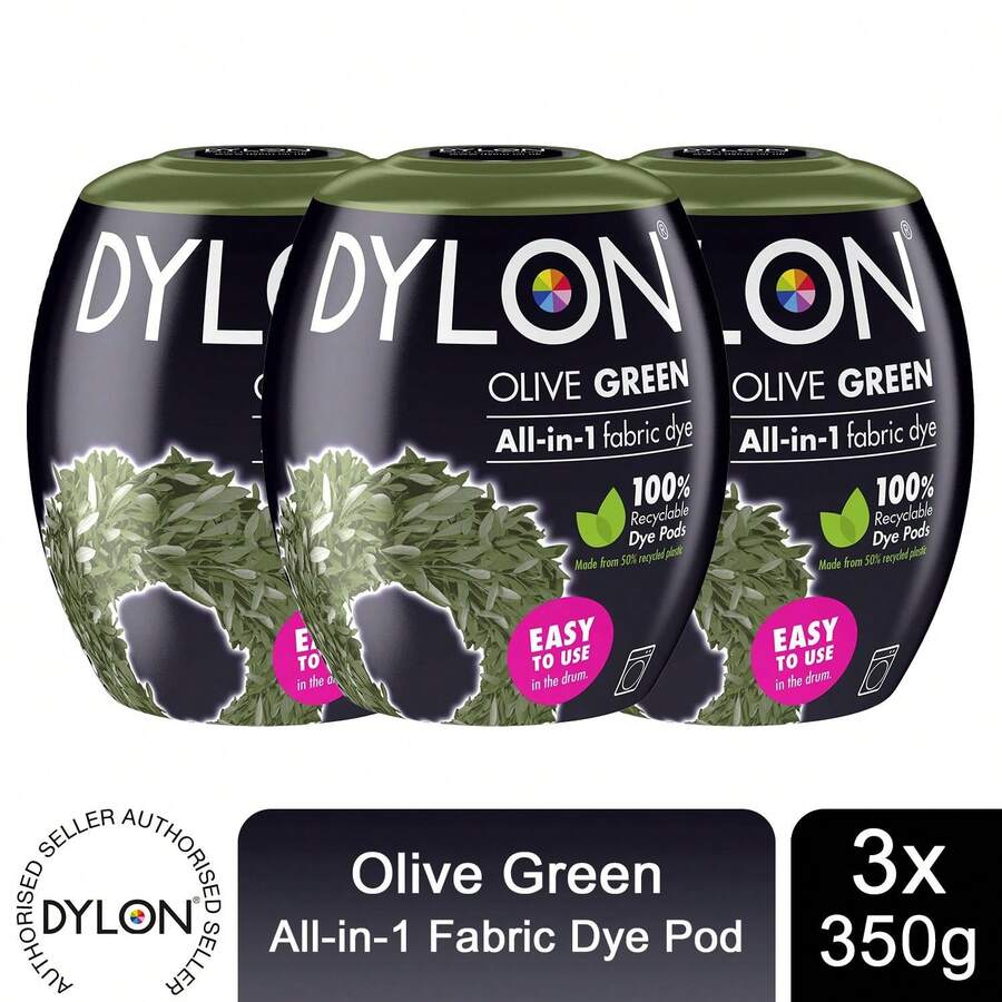 Dylon Washing Machine Fabric Dye Pods 3 Pack 350g Each For Clothes, Home Textiles And Soft Furnishings, Convenient Solution For Colouring And Reviving Fabrics At Home - Olive Green - View 1