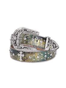 Unisex Rhinestone Decorated Western Cowboy Cross Design Diamond Belt