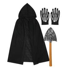 Adult Grim Reaper Black Cloak Hooded Cape, Skull Mask And Gloves Halloween Party Costume Set - Multicolor - View 7