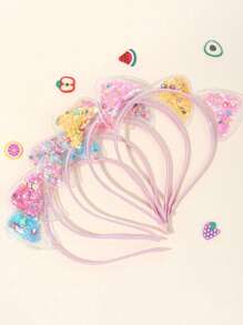 5pcs Girls Cute Cartoon Sweet Cat Ear Sequin Headband ,Multicolor Cat Ear Hairband For Kids,Cute Metal Headband Hair Accessories For Kids