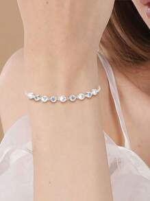 1 件奢华 S925 纯银 5A 方晶锆石手链，经典优雅奢华风格，闪亮锆石，适合作为送给女士和女孩的精美礼物，适合派对、日常、旅行、情人节、母亲节、周年纪念日佩戴，配有精致礼品盒 - 白鑽 - 查看 7