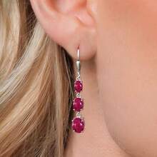 Gem Stone King 3-Stone Leverback Drop Dangle Earrings Women |   925 Sterling Silver |   Gemstone Birthstone |   Oval 8X6MM 7X5MM And 6X4MM |   Fine Jewelry Gifts Her Mom Women Wife - 紅寶石,七月 - 查看 3