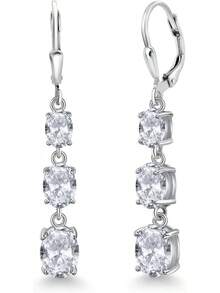 Gem Stone King 3-Stone Leverback Drop Dangle Earrings Women |   925 Sterling Silver |   Gemstone Birthstone |   Oval 8X6MM 7X5MM And 6X4MM |   Fine Jewelry Gifts Her Mom Women Wife - 白色托帕石,十一月 - 查看 1
