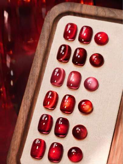 15ML Capacity, 2025 Autumn And Winter Season, New Year New Gift, Sparkling Ruby Cherry Dark Wine Red Crystal Cat Eye Gel Nail Polish. Suitable For All Seasons, Translucent Cat Eye Magnetic Manicure Beauty. Use With Base Coat And Top Coat, Requires UV Lamp. Plant-Based Cat Eye Color Set Suitable For Beginners, Home, Office, Commuting, Luxurious Dates., Salon-Grade Style With 28-Day Wear.