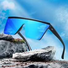 1 Pair Of Men's Geometric Frame Glasses - Large White Purple Light Lenses, Fashionable Street Style Design, Suitable For Driving And Daily Wear| Geometric Pattern| Polycarbonate Lens, Men's Glasses - 黑冰藍 - 查看 11