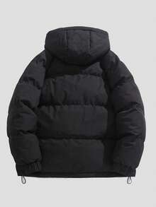 男士户外运动休闲连帽加厚羽绒服，时尚纯色，适合日常穿着，冬季适用 - 黑色 - 查看 2