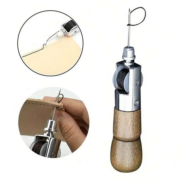 Heavy Duty Sewing Awl Kit – Speedy Stitcher With Wood Handle & Stainless Steel Needle | Leather, Fabric & Canvas Repair Tool | DIY Craft Essential For Bags, Shoes & Outdoor Gear (1 Set - White)