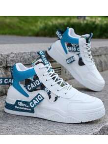 Plus Size Men's Fashionable Streetwear Skateboard Shoes, Comfortable Non-Slip Lace-Up Casual Sports Sneakers, Colorblock Design White Shoes, Suitable For Outdoor Activities 2000s Style Valentine's Day Ideas