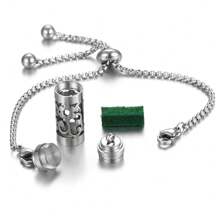Stainless Steel Aromatherapy Bracelet Diffuser Jewelry Adjustable Chain Hollow Out Flower Perfume Aroma Diffuser Bracelet For Men Women Couple Locket Bracelets - Silver - View 7