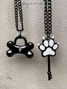 1/2pcs Bone & Cat Paw Pendant Necklace Chain, Black Metal Unisex Fashion Jewelry Gift, Everyday Wear - màu đen - Xem 5