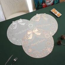 4/6PCS Creative Christmas Western Style Table Mat, Household Desktop Circular Waterproof And Heat-Resistant Table Mat, Hot Stamping Table Mat And Thermal Insulation Mat - Multicolor - View 2