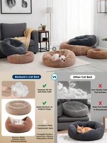 1pc Soft & Cozy Gray-Beige Pet Round Bed, Fluffy Plush Winter Warm Pet Round Nest Cushion For Medium/Large/Small Cats & Dogs